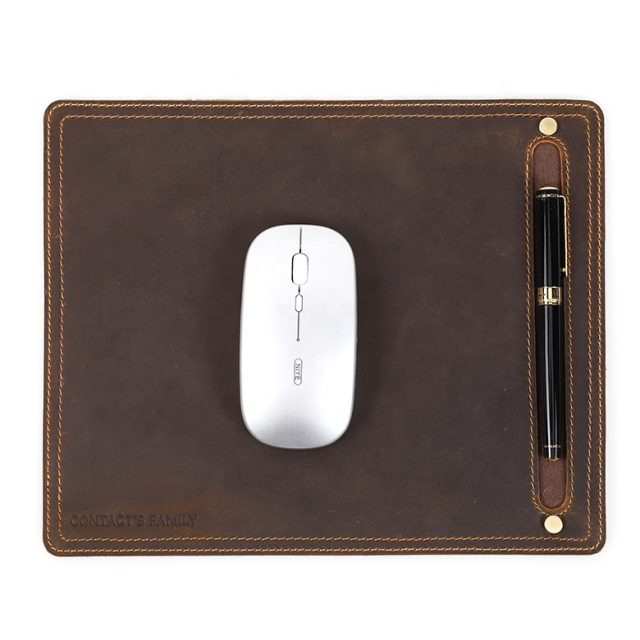 Custom square crazy horse leather mouse pad (1)